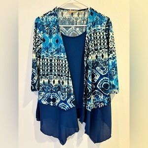 Coral Bay Asymmetrical Blue and White Blouse